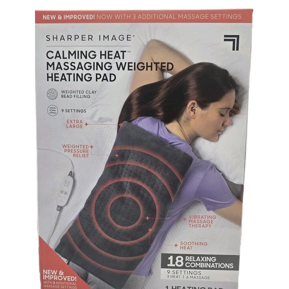 NEW! Sharper Image Calming Heat Massaging Weighted Electric Heating Pad 12x24"